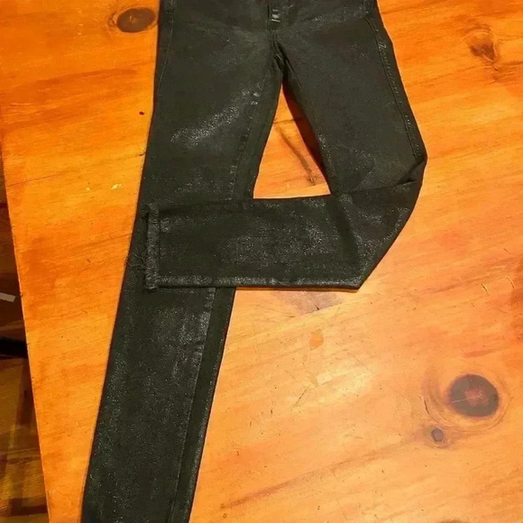 Free People x We The Free High Rise Coated Skinny Jeans Black 25 raw-cut hem - Picture 3 of 15